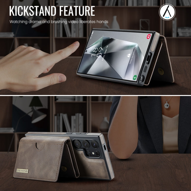 For Samsung Galaxy S24 Ultra 5G DG.MING M6 Series RFID Tri-fold Card Bag Removable Leather Phone Case