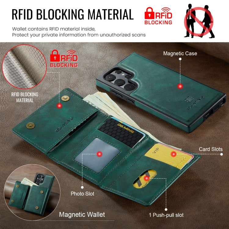 For Samsung Galaxy S24 Ultra 5G DG.MING M6 Series RFID Tri-fold Card Bag Removable Leather Phone Case