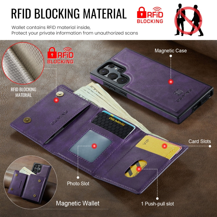 For Samsung Galaxy S24 Ultra 5G DG.MING M6 Series RFID Tri-fold Card Bag Removable Leather Phone Case