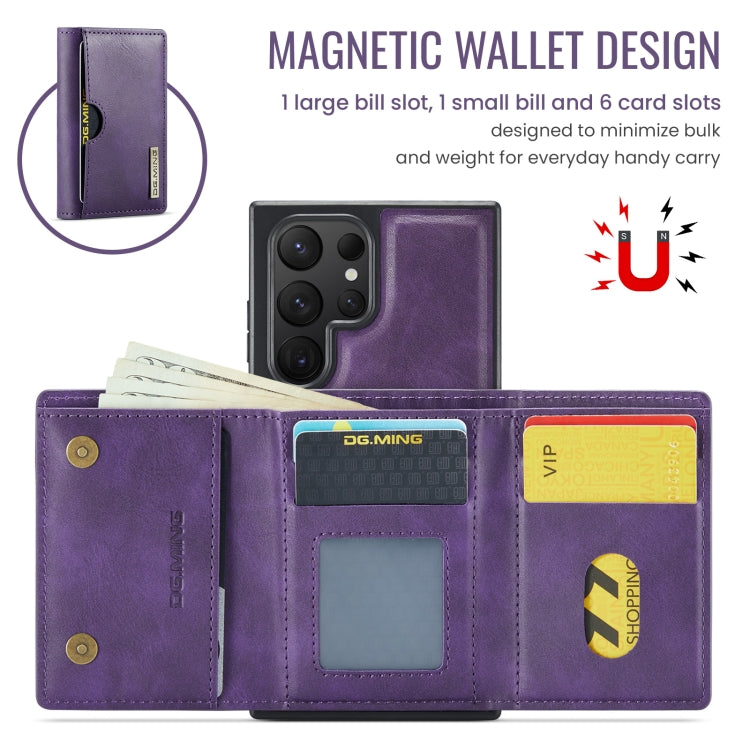 For Samsung Galaxy S24 Ultra 5G DG.MING M6 Series RFID Tri-fold Card Bag Removable Leather Phone Case