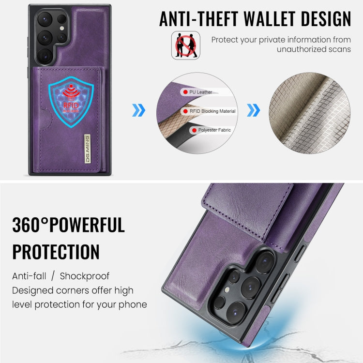 For Samsung Galaxy S24 Ultra 5G DG.MING M6 Series RFID Tri-fold Card Bag Removable Leather Phone Case