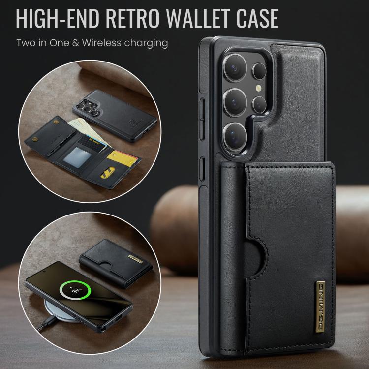 For Samsung Galaxy S25 Ultra 5G DG.MING M6 Series RFID Tri-fold Card Bag Removable Leather Phone Case