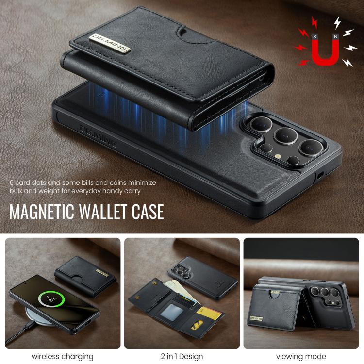 For Samsung Galaxy S25 Ultra 5G DG.MING M6 Series RFID Tri-fold Card Bag Removable Leather Phone Case