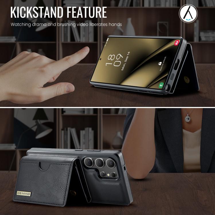 For Samsung Galaxy S25 Ultra 5G DG.MING M6 Series RFID Tri-fold Card Bag Removable Leather Phone Case