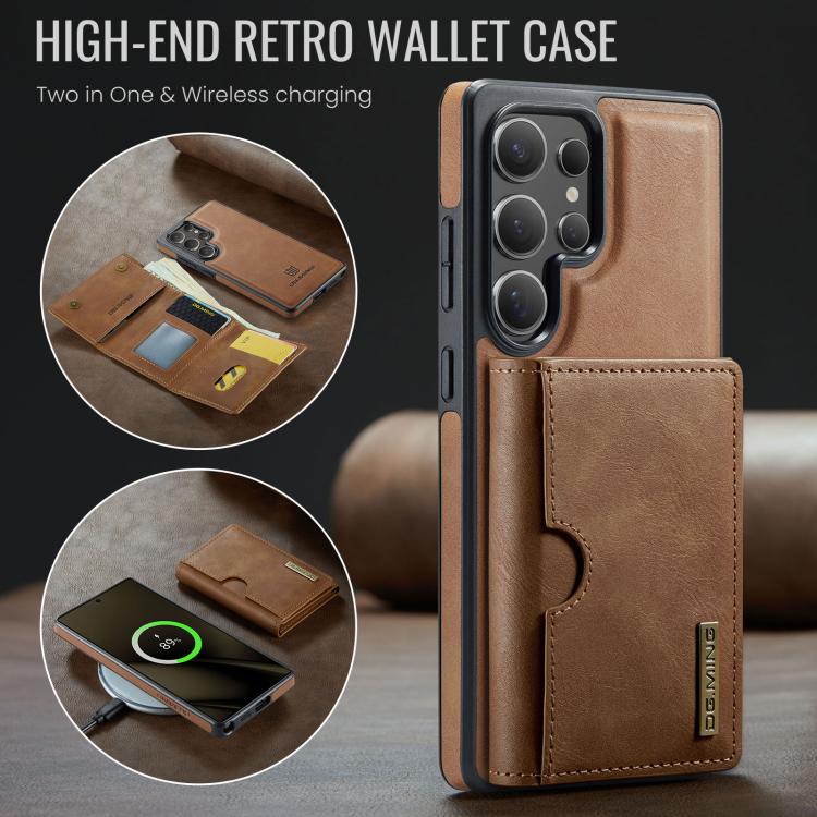 For Samsung Galaxy S25 Ultra 5G DG.MING M6 Series RFID Tri-fold Card Bag Removable Leather Phone Case