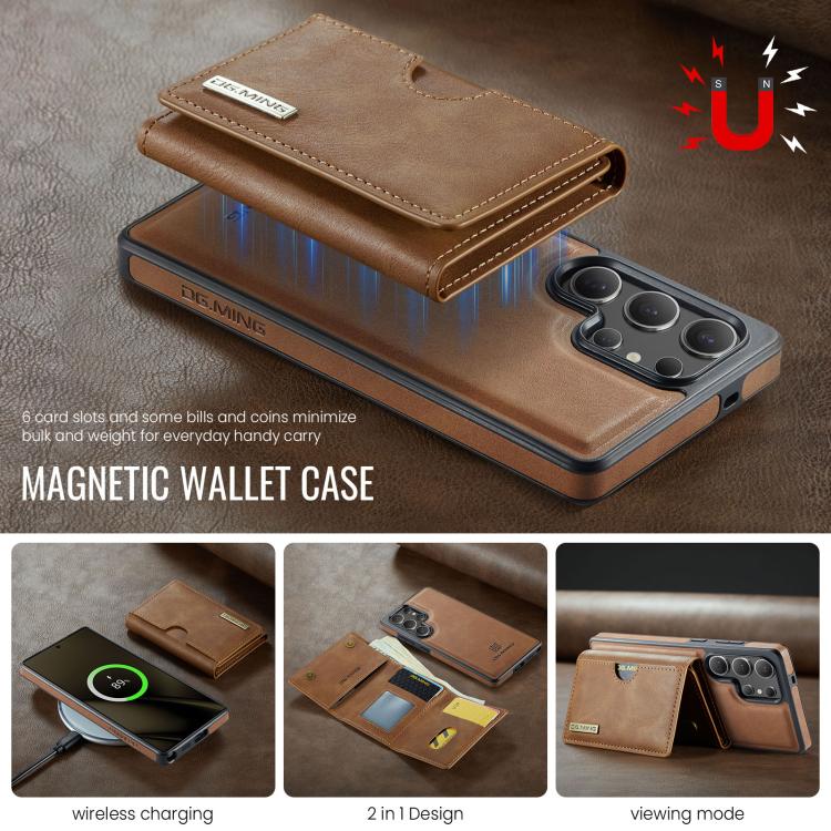 For Samsung Galaxy S25 Ultra 5G DG.MING M6 Series RFID Tri-fold Card Bag Removable Leather Phone Case
