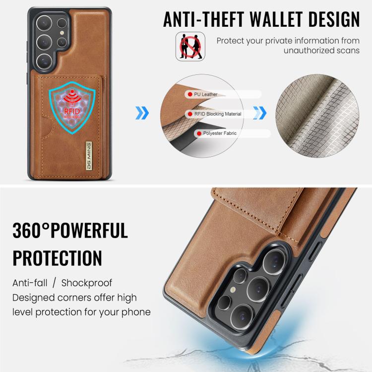 For Samsung Galaxy S25 Ultra 5G DG.MING M6 Series RFID Tri-fold Card Bag Removable Leather Phone Case