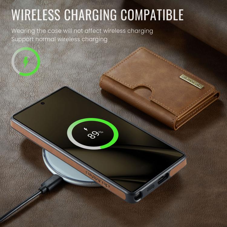 For Samsung Galaxy S25 Ultra 5G DG.MING M6 Series RFID Tri-fold Card Bag Removable Leather Phone Case