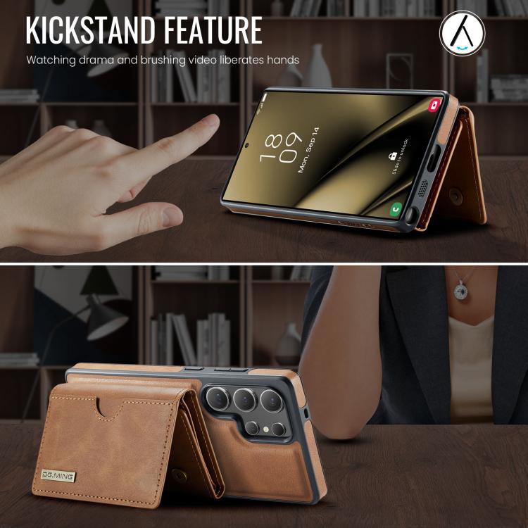 For Samsung Galaxy S25 Ultra 5G DG.MING M6 Series RFID Tri-fold Card Bag Removable Leather Phone Case