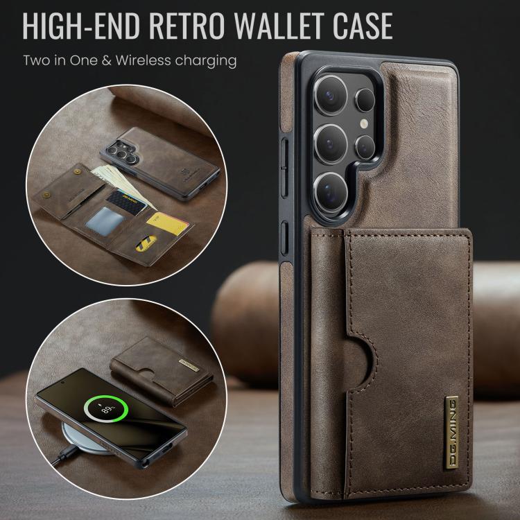 For Samsung Galaxy S25 Ultra 5G DG.MING M6 Series RFID Tri-fold Card Bag Removable Leather Phone Case