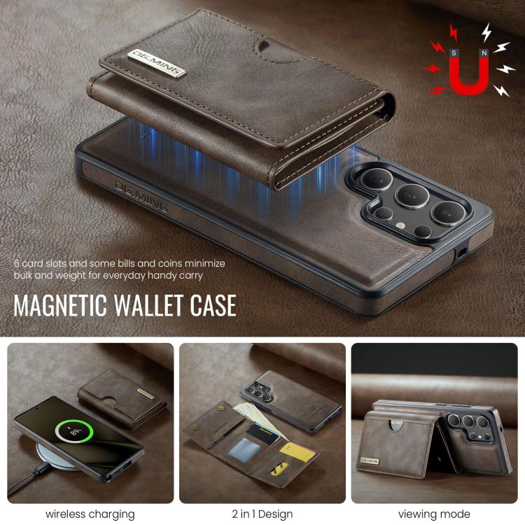For Samsung Galaxy S25 Ultra 5G DG.MING M6 Series RFID Tri-fold Card Bag Removable Leather Phone Case