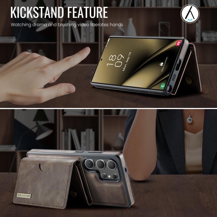 For Samsung Galaxy S25 Ultra 5G DG.MING M6 Series RFID Tri-fold Card Bag Removable Leather Phone Case