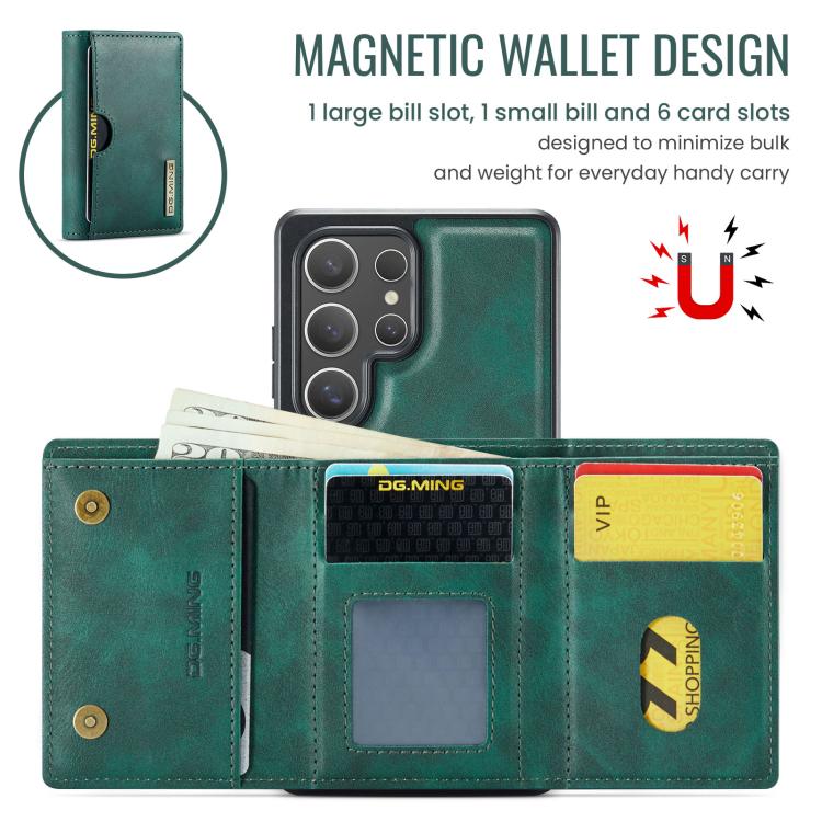 For Samsung Galaxy S25 Ultra 5G DG.MING M6 Series RFID Tri-fold Card Bag Removable Leather Phone Case