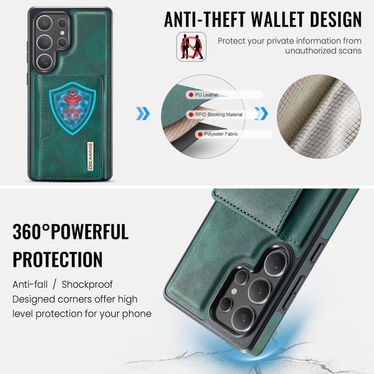 For Samsung Galaxy S25 Ultra 5G DG.MING M6 Series RFID Tri-fold Card Bag Removable Leather Phone Case