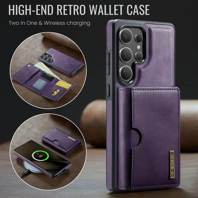 For Samsung Galaxy S25 Ultra 5G DG.MING M6 Series RFID Tri-fold Card Bag Removable Leather Phone Case