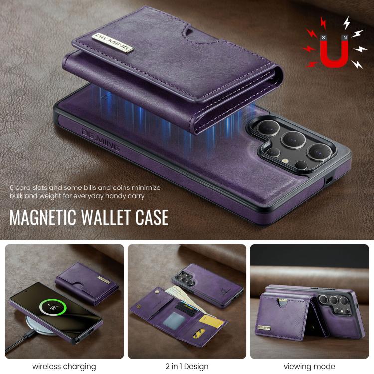 For Samsung Galaxy S25 Ultra 5G DG.MING M6 Series RFID Tri-fold Card Bag Removable Leather Phone Case