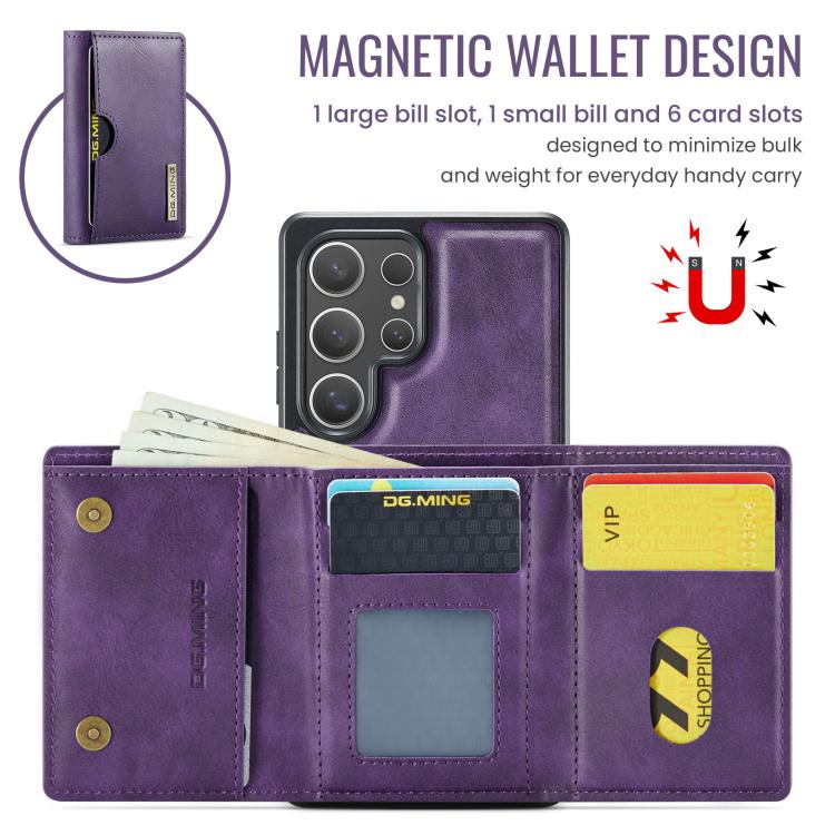 For Samsung Galaxy S25 Ultra 5G DG.MING M6 Series RFID Tri-fold Card Bag Removable Leather Phone Case