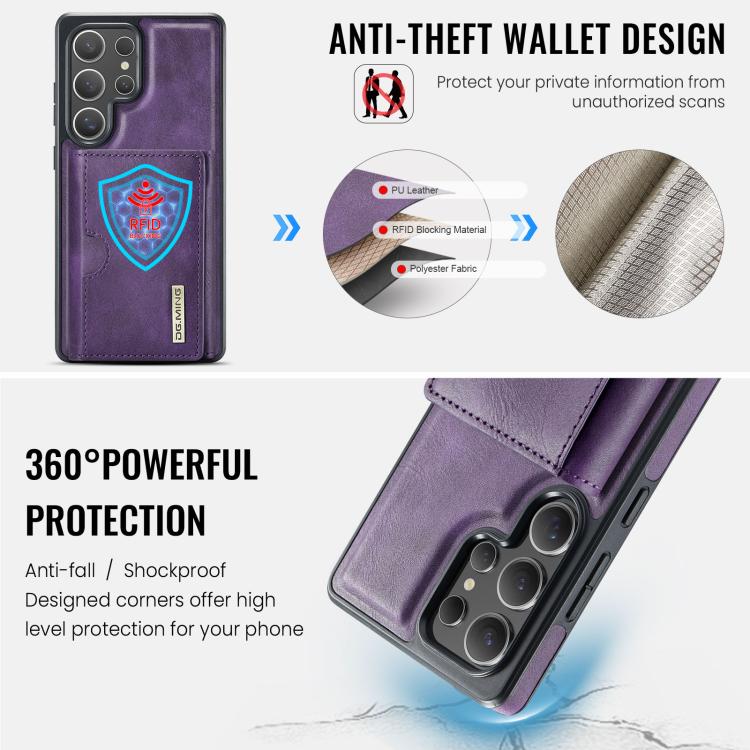 For Samsung Galaxy S25 Ultra 5G DG.MING M6 Series RFID Tri-fold Card Bag Removable Leather Phone Case