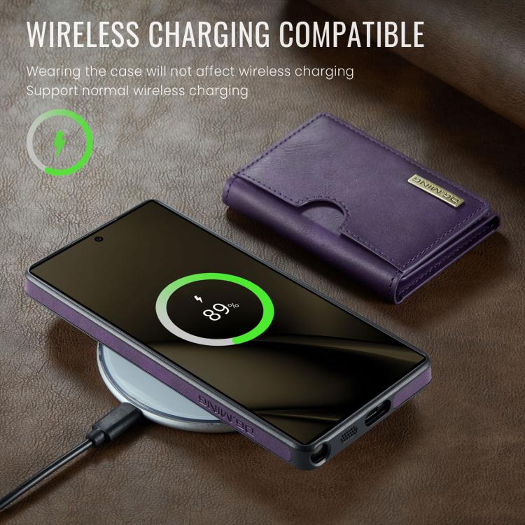 For Samsung Galaxy S25 Ultra 5G DG.MING M6 Series RFID Tri-fold Card Bag Removable Leather Phone Case
