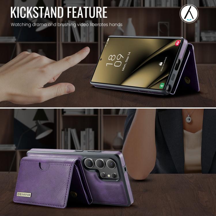 For Samsung Galaxy S25 Ultra 5G DG.MING M6 Series RFID Tri-fold Card Bag Removable Leather Phone Case