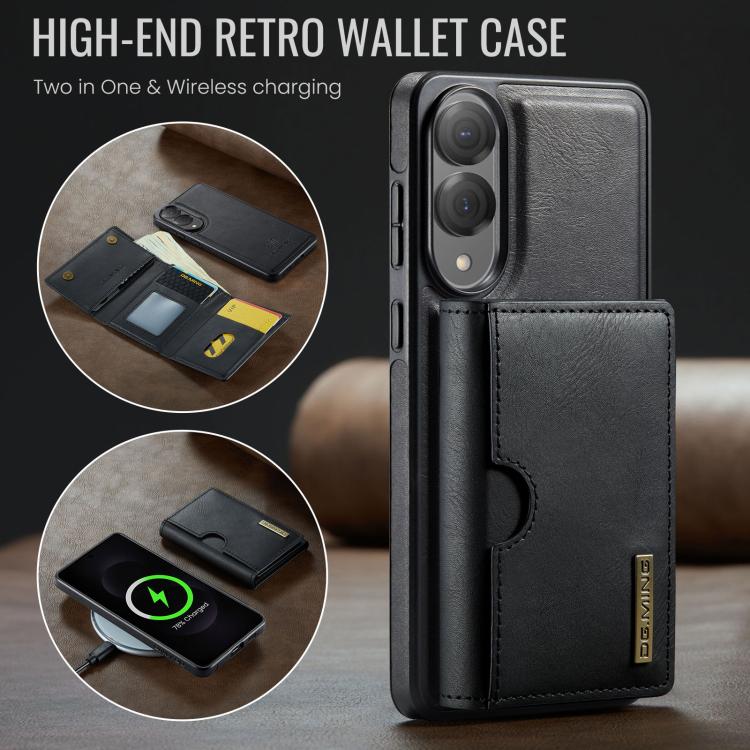 For Samsung Galaxy S25 Edge 5G DG.MING M6 Series RFID Tri-fold Card Bag Removable Leather Phone Case