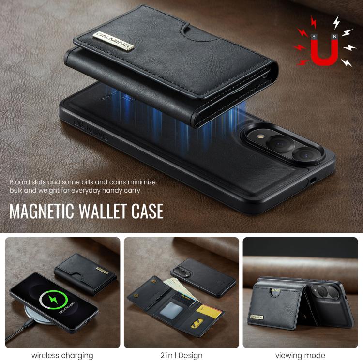 For Samsung Galaxy S25 Edge 5G DG.MING M6 Series RFID Tri-fold Card Bag Removable Leather Phone Case