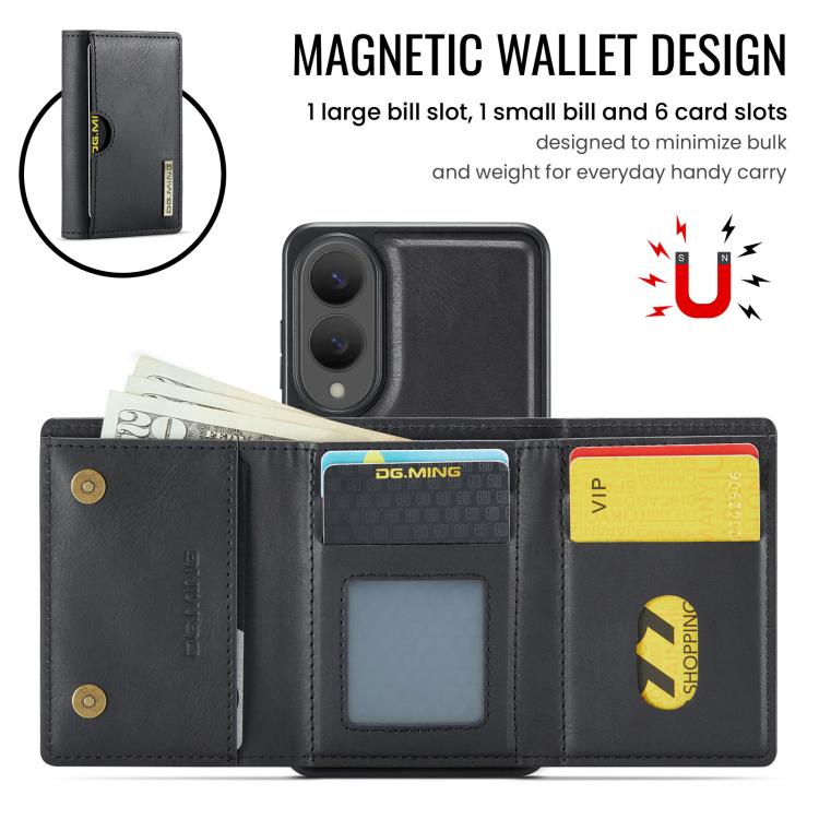 For Samsung Galaxy S25 Edge 5G DG.MING M6 Series RFID Tri-fold Card Bag Removable Leather Phone Case