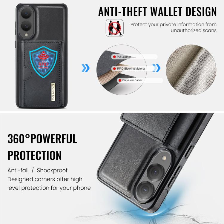 For Samsung Galaxy S25 Edge 5G DG.MING M6 Series RFID Tri-fold Card Bag Removable Leather Phone Case
