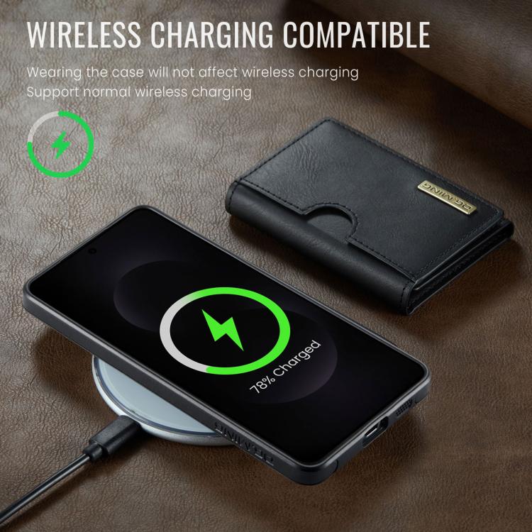 For Samsung Galaxy S25 Edge 5G DG.MING M6 Series RFID Tri-fold Card Bag Removable Leather Phone Case