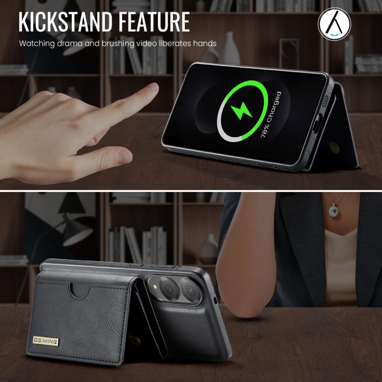 For Samsung Galaxy S25 Edge 5G DG.MING M6 Series RFID Tri-fold Card Bag Removable Leather Phone Case