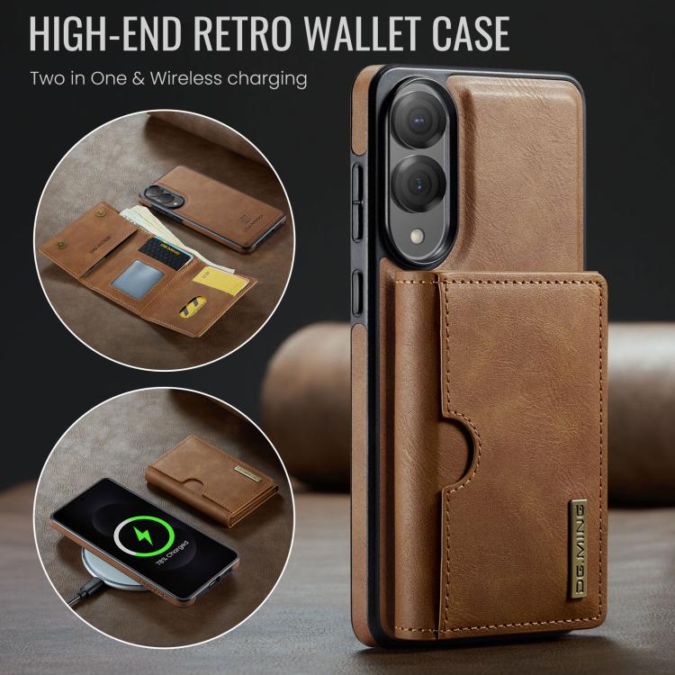 For Samsung Galaxy S25 Edge 5G DG.MING M6 Series RFID Tri-fold Card Bag Removable Leather Phone Case