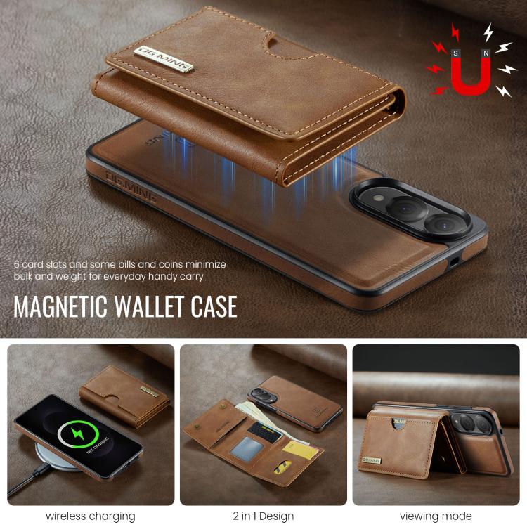 For Samsung Galaxy S25 Edge 5G DG.MING M6 Series RFID Tri-fold Card Bag Removable Leather Phone Case