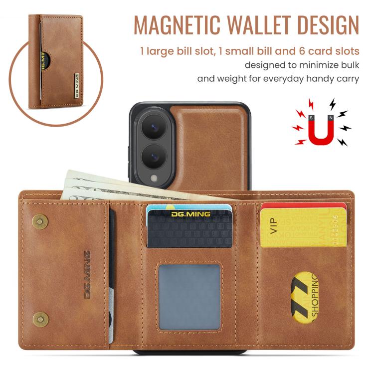 For Samsung Galaxy S25 Edge 5G DG.MING M6 Series RFID Tri-fold Card Bag Removable Leather Phone Case