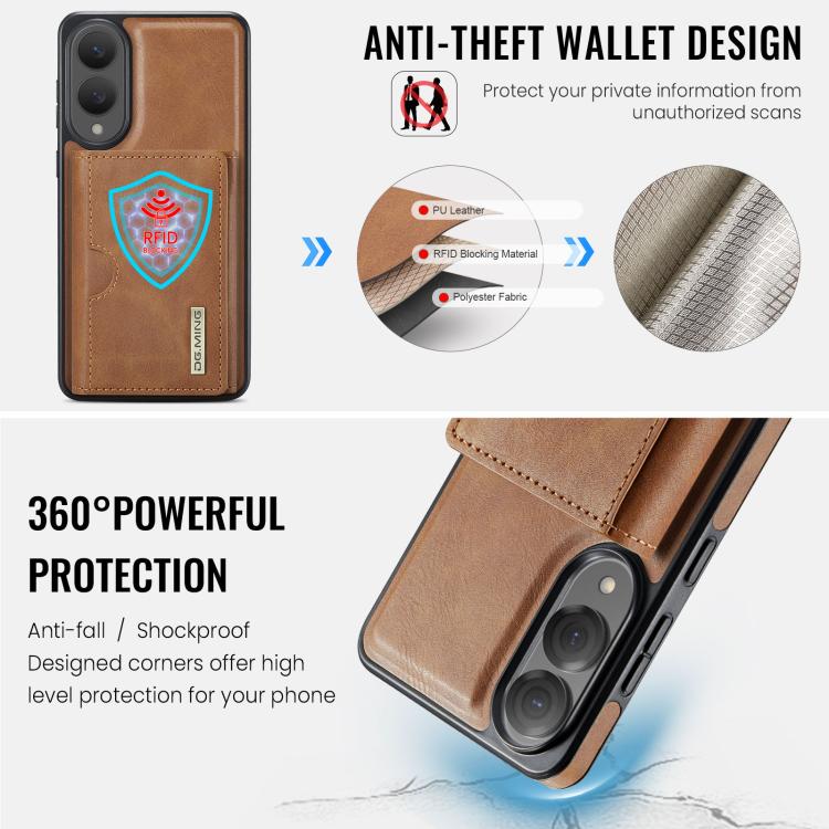 For Samsung Galaxy S25 Edge 5G DG.MING M6 Series RFID Tri-fold Card Bag Removable Leather Phone Case