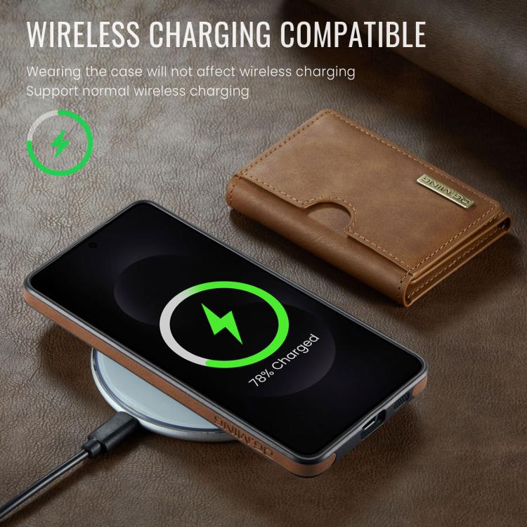 For Samsung Galaxy S25 Edge 5G DG.MING M6 Series RFID Tri-fold Card Bag Removable Leather Phone Case