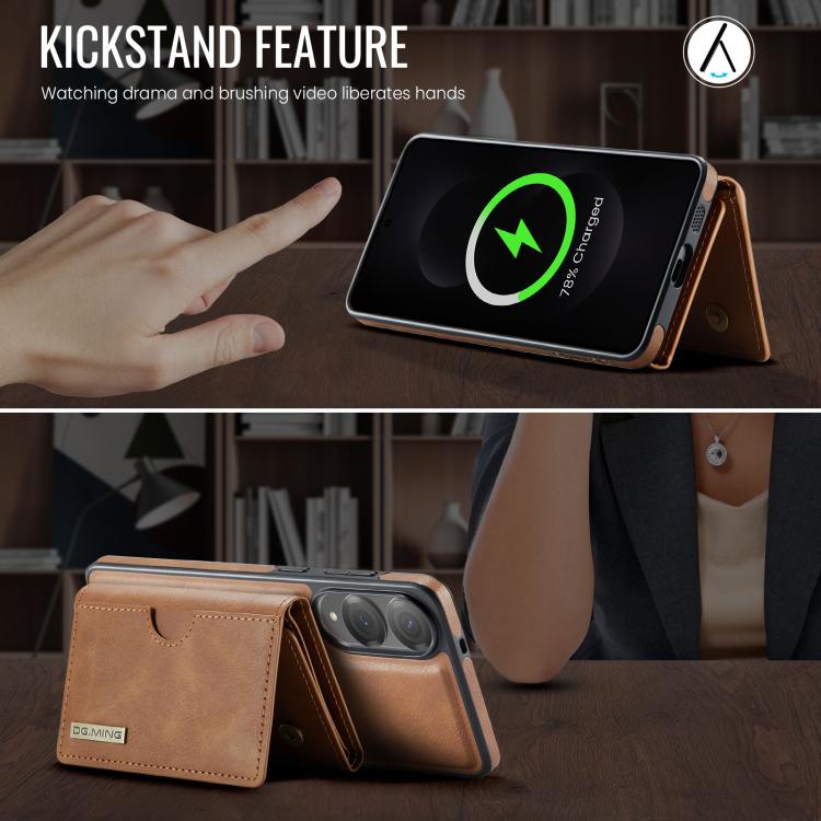 For Samsung Galaxy S25 Edge 5G DG.MING M6 Series RFID Tri-fold Card Bag Removable Leather Phone Case