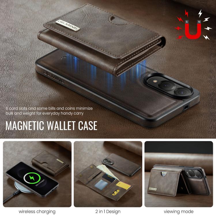 For Samsung Galaxy S25 Edge 5G DG.MING M6 Series RFID Tri-fold Card Bag Removable Leather Phone Case