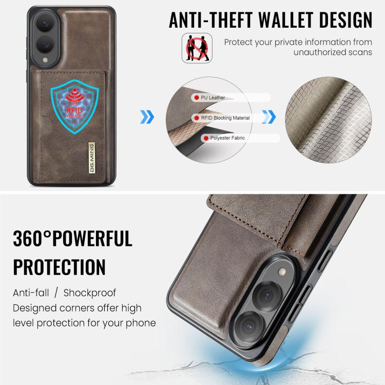 For Samsung Galaxy S25 Edge 5G DG.MING M6 Series RFID Tri-fold Card Bag Removable Leather Phone Case