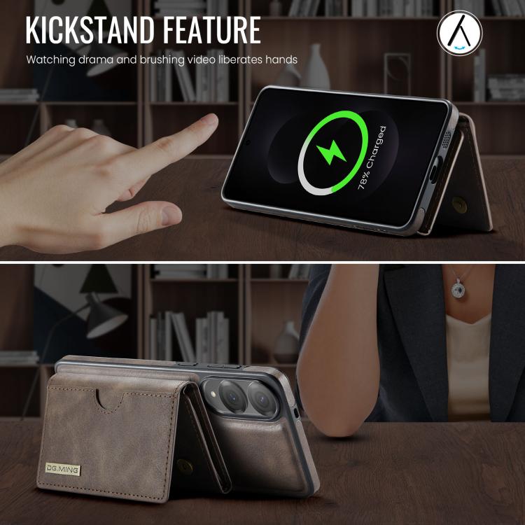 For Samsung Galaxy S25 Edge 5G DG.MING M6 Series RFID Tri-fold Card Bag Removable Leather Phone Case