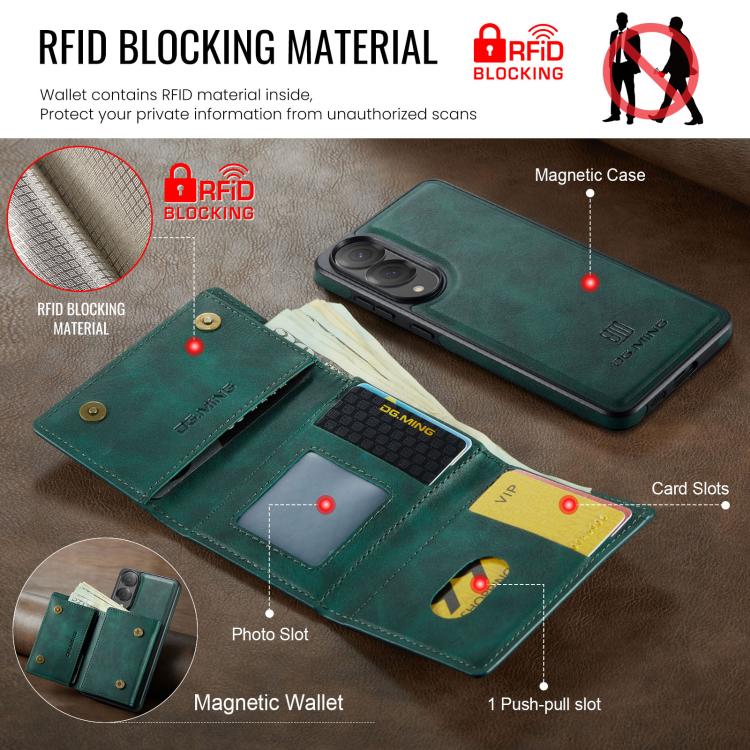 For Samsung Galaxy S25 Edge 5G DG.MING M6 Series RFID Tri-fold Card Bag Removable Leather Phone Case