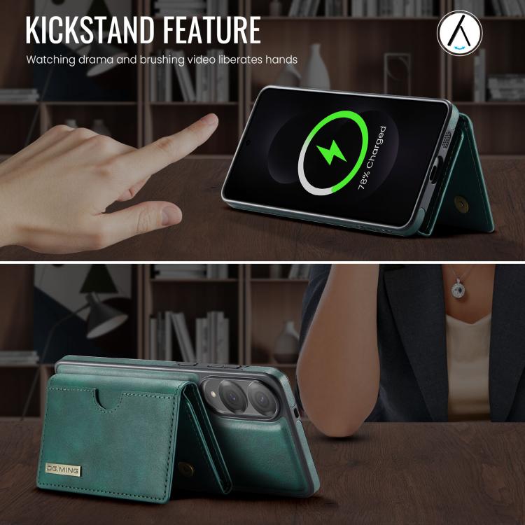 For Samsung Galaxy S25 Edge 5G DG.MING M6 Series RFID Tri-fold Card Bag Removable Leather Phone Case
