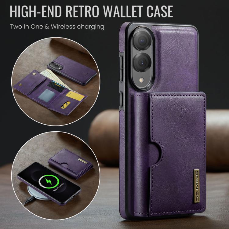 For Samsung Galaxy S25 Edge 5G DG.MING M6 Series RFID Tri-fold Card Bag Removable Leather Phone Case