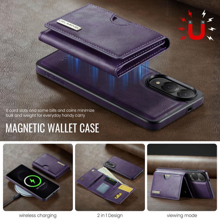 For Samsung Galaxy S25 Edge 5G DG.MING M6 Series RFID Tri-fold Card Bag Removable Leather Phone Case