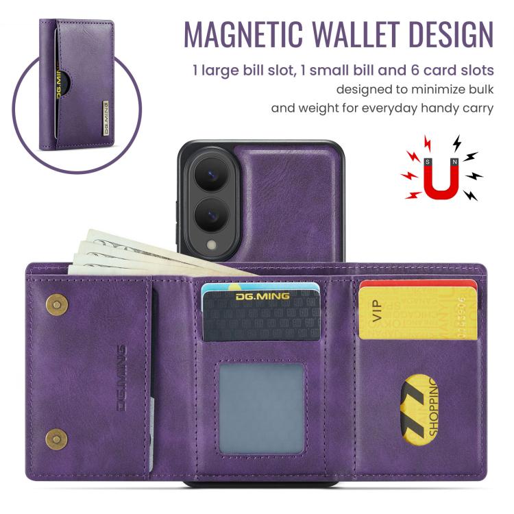 For Samsung Galaxy S25 Edge 5G DG.MING M6 Series RFID Tri-fold Card Bag Removable Leather Phone Case