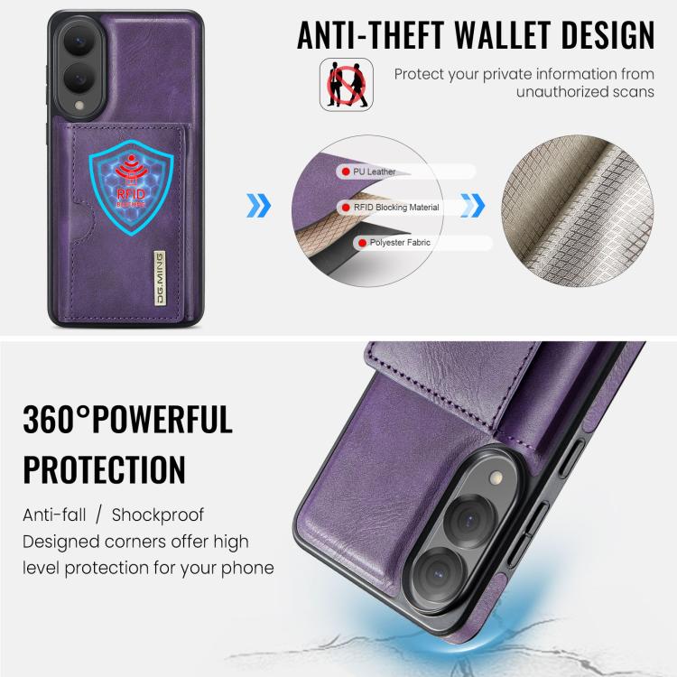 For Samsung Galaxy S25 Edge 5G DG.MING M6 Series RFID Tri-fold Card Bag Removable Leather Phone Case