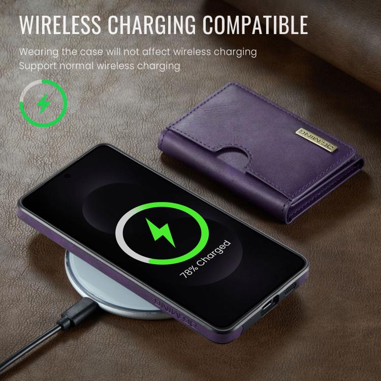 For Samsung Galaxy S25 Edge 5G DG.MING M6 Series RFID Tri-fold Card Bag Removable Leather Phone Case