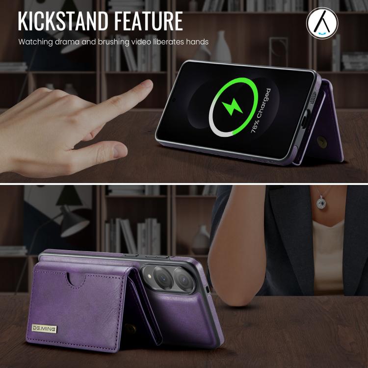For Samsung Galaxy S25 Edge 5G DG.MING M6 Series RFID Tri-fold Card Bag Removable Leather Phone Case