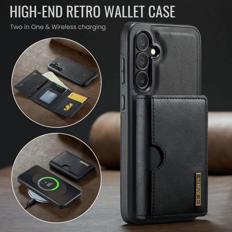 For Samsung Galaxy S25 FE 5G DG.MING M6 Series RFID Tri-fold Card Bag Removable Leather Phone Case