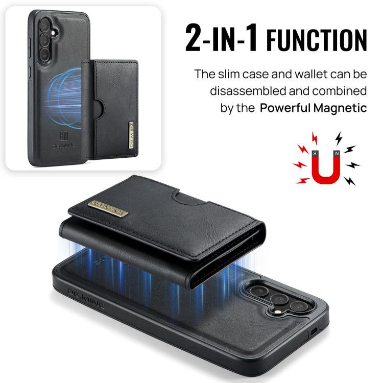For Samsung Galaxy S25 FE 5G DG.MING M6 Series RFID Tri-fold Card Bag Removable Leather Phone Case