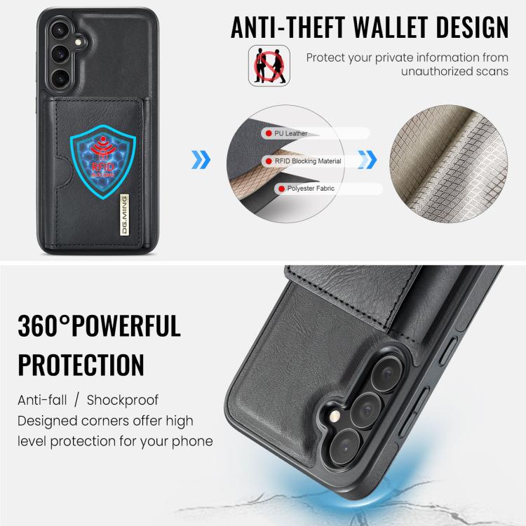 For Samsung Galaxy S25 FE 5G DG.MING M6 Series RFID Tri-fold Card Bag Removable Leather Phone Case
